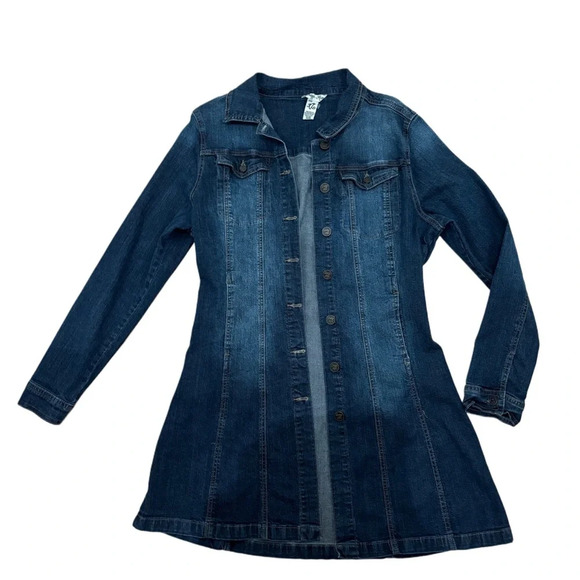 Vintage 2000s Y2K Indigo Rein Blue Long-Line Denim Jacket size XL - Picture 2 of 16